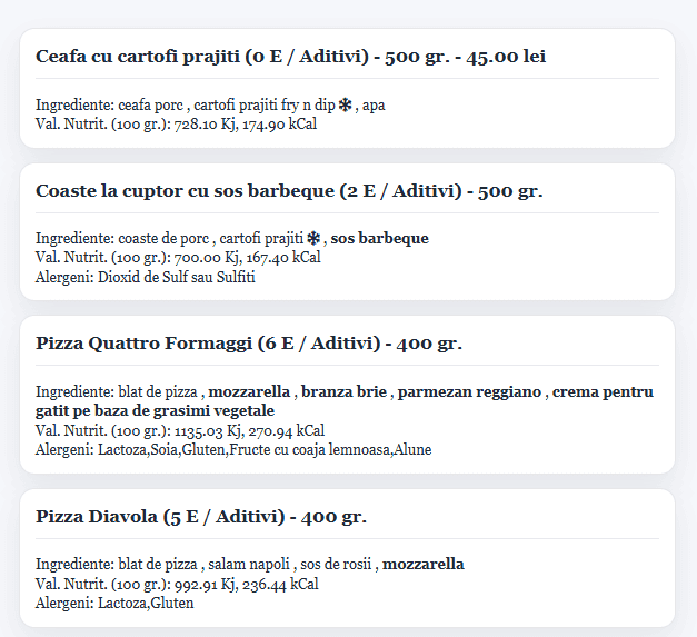 Exemplu declarație nutrițională