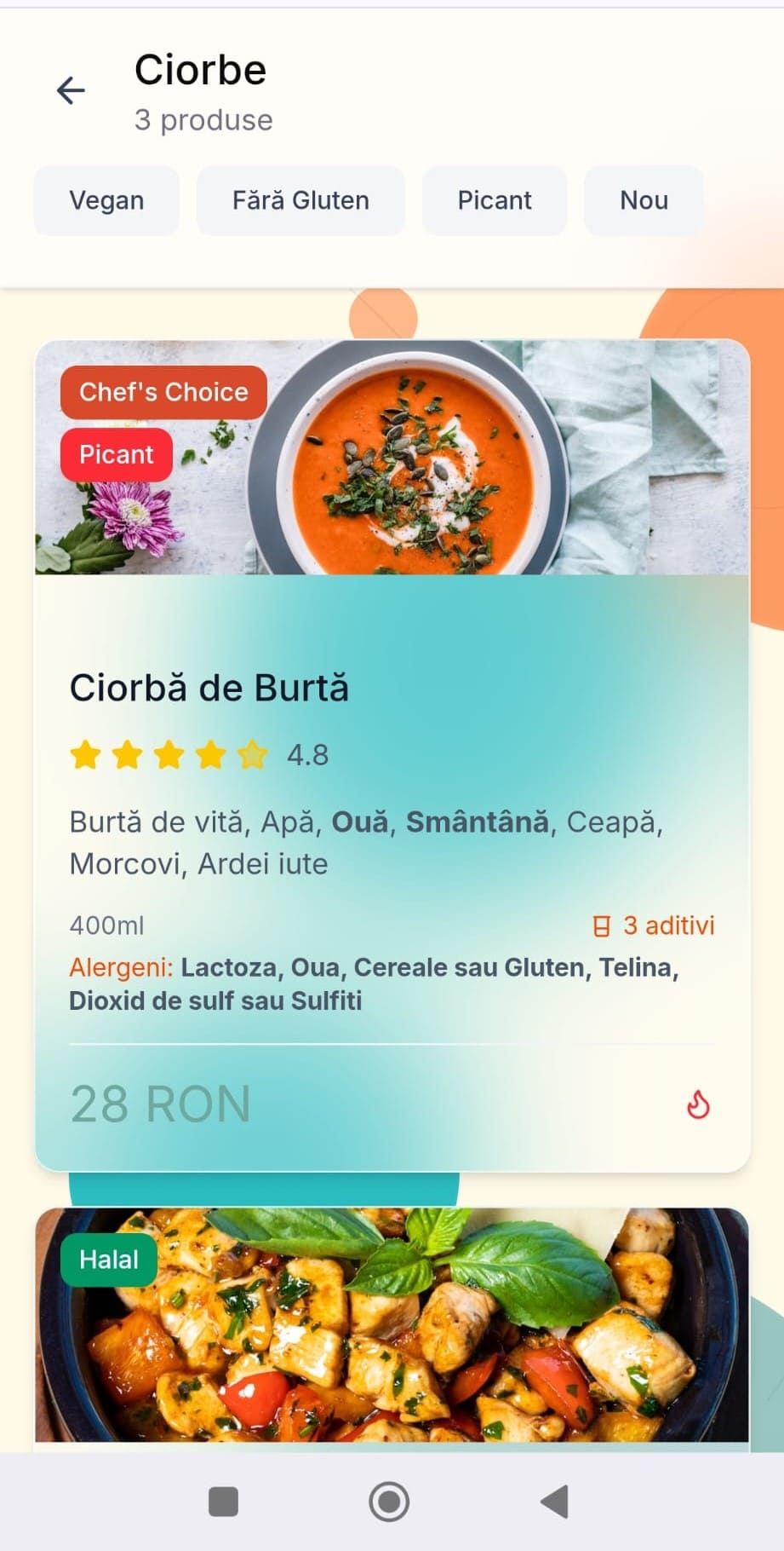 Meniu QR real afișat pe telefon